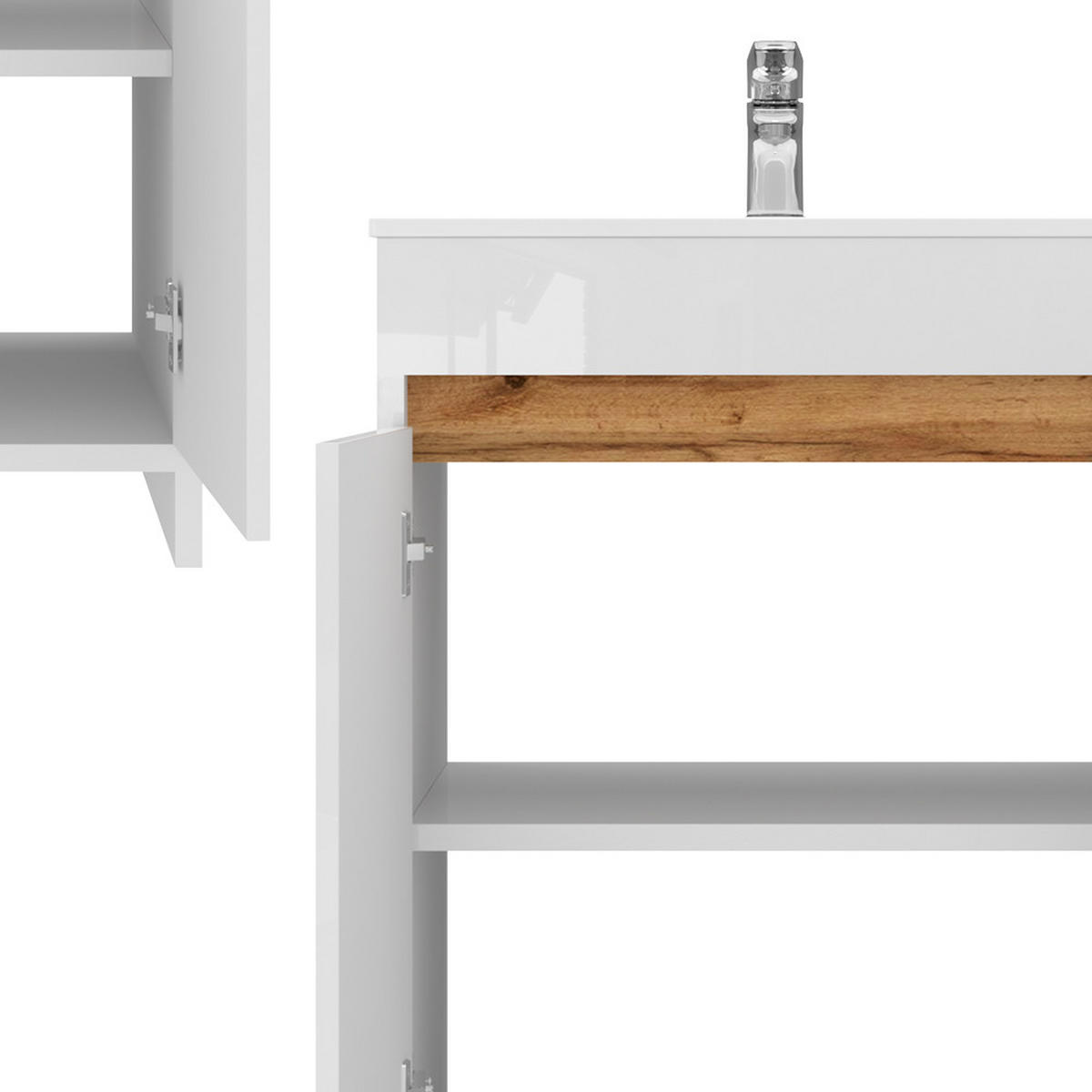WASCHTISCHKOMBI Lemgo Weiß 2 Teile, Unterschrank 60 cm - Weiß Hochglanz/Weiß, Holzwerkstoff (59.6/81.9/40cm) - Vicco