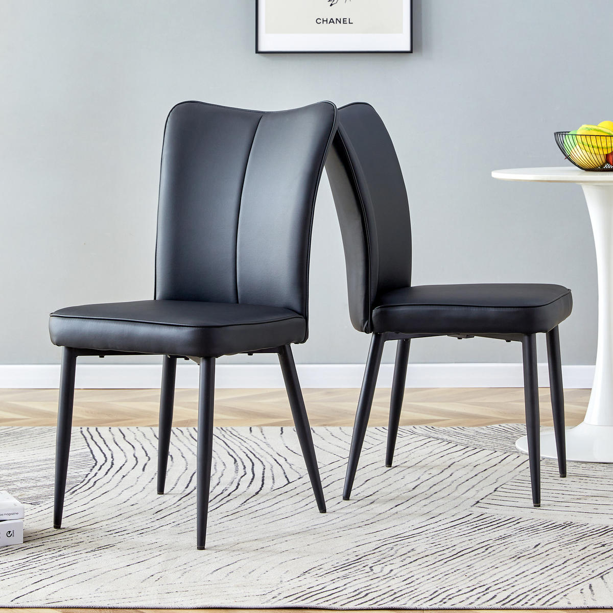 STUHL-SET DE-36516 2 Stück mit PU-Bezug und Metallbeinen Schwarz - Schwarz, Metall (44/89/45cm) - ComfortXL