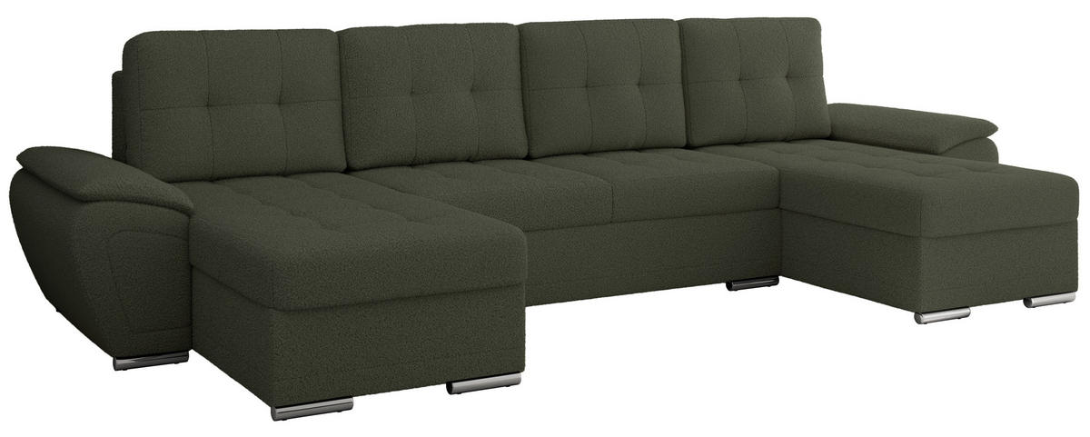 WOHNLANDSCHAFT UMBRIA U Grün Boucle - Grau/Grün, Textil/Metall (336/85/157cm) - MKS