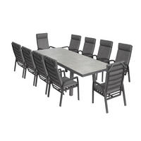 GARTENMÖBEL-SET Georgia 3 Aluminium ausziehbarer Tisch 10x Hochlehner Gartenstühle - Anthrazit/Grau, Kunststoff - Green Spirit