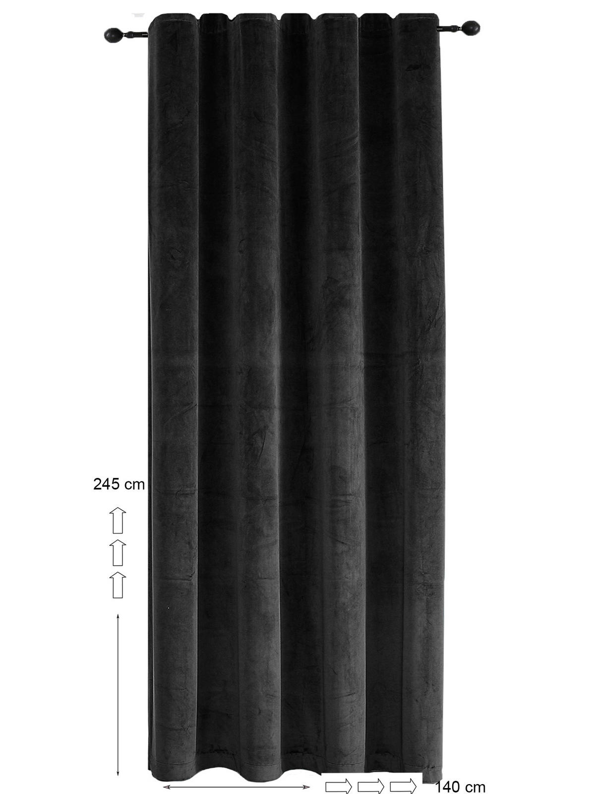 VORHANG Kräuselband Samt 140/245 cm Schwarz - Schwarz, Textil (140/245/245cm) - TiborTex