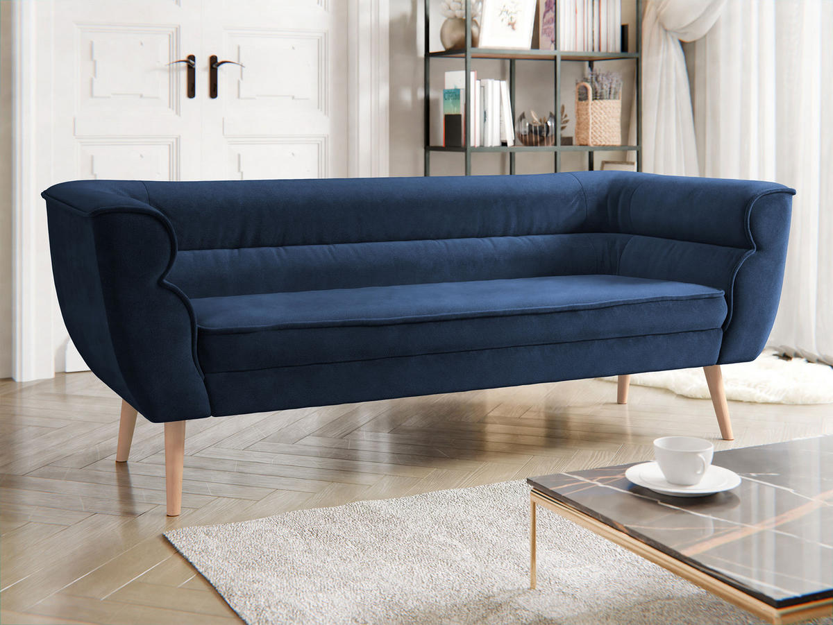 SOFA Bal 3 - Naturfarben/Dunkelblau, Holz/Textil (182/75/74cm) - MIRJAN24