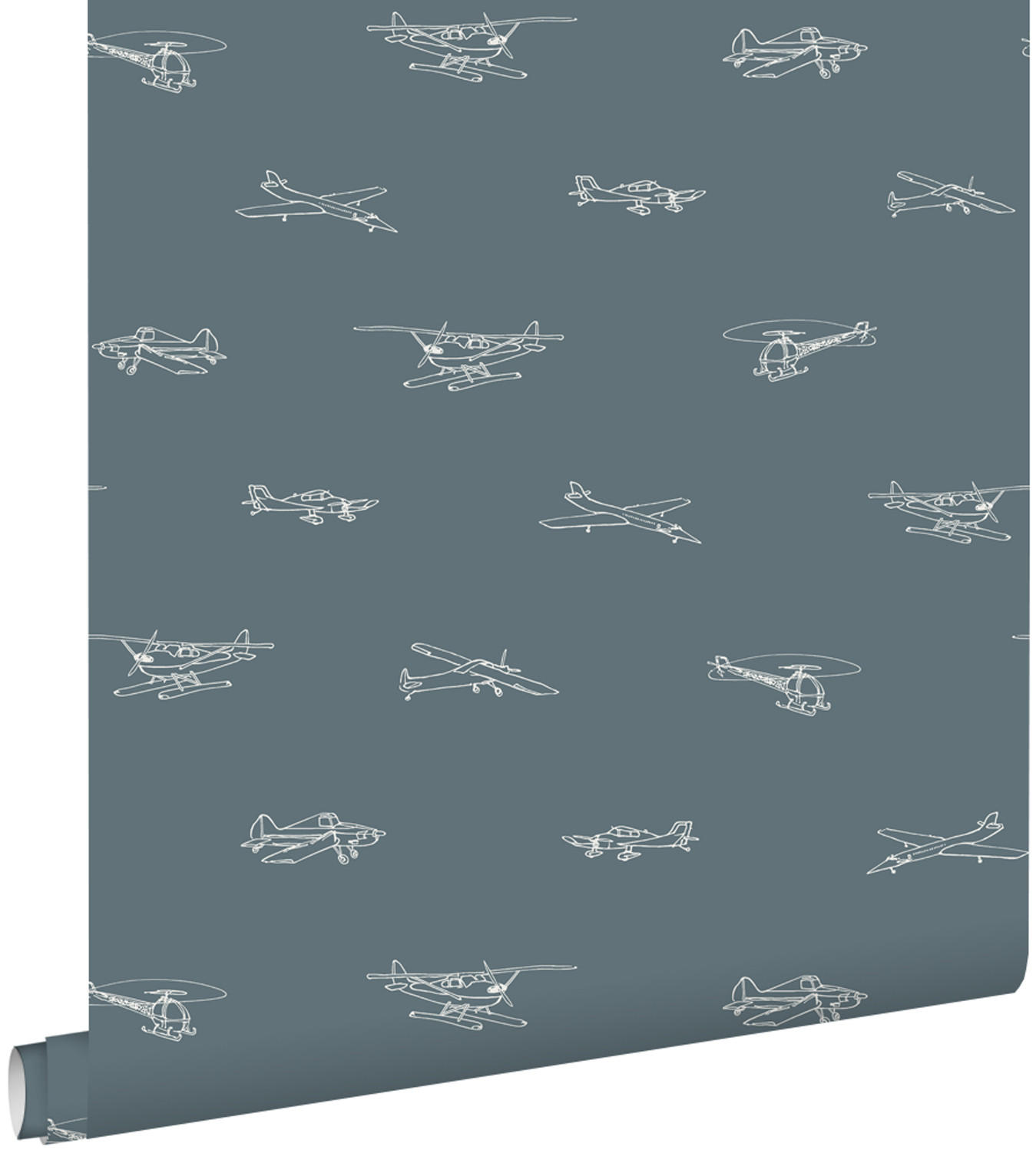 TAPETE Flugzeuge und Hubschrauber 53 cm x 10.05 m - Blau, Papier (53/0.1cm) - ESTAhome
