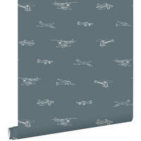 TAPETE Flugzeuge und Hubschrauber 53 cm x 10.05 m - Blau, Papier (53/0.1cm) - ESTAhome