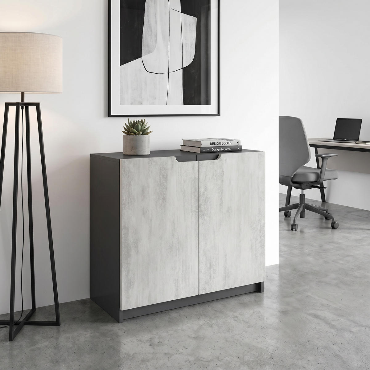 KOMMODE Logan Fronten in Beton Oxid Optik - Hellgrau, Holzwerkstoff (82/78/37cm) - Vladon