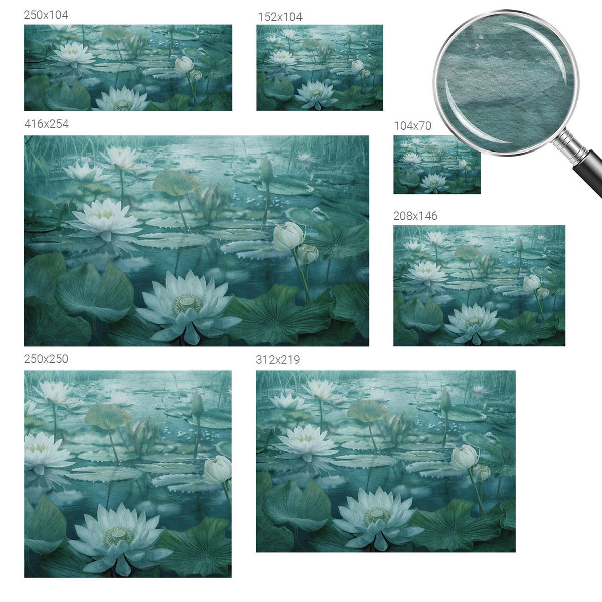 FOTOTAPETE 104x70 cm - Wasserblumen - Schwarz, Textil (104/70cm) - Wallfluent