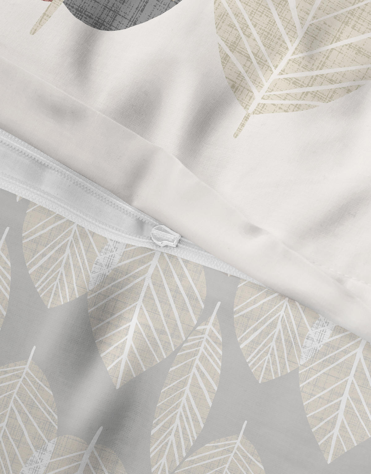 BETTWÄSCHE-GARNITUR Premium Biber Blätter Groß natur, 135x200 cm + 80x80 cm - Naturfarben, Textil (135/200cm) - biberna