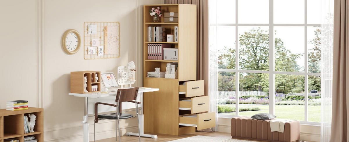 HIGHBOARD 60/180/38 cm Eiche aus Spanplatte mit Seitenschubladen - Eichefarben, Holzwerkstoff (38/180/60cm) - OKMYHOME