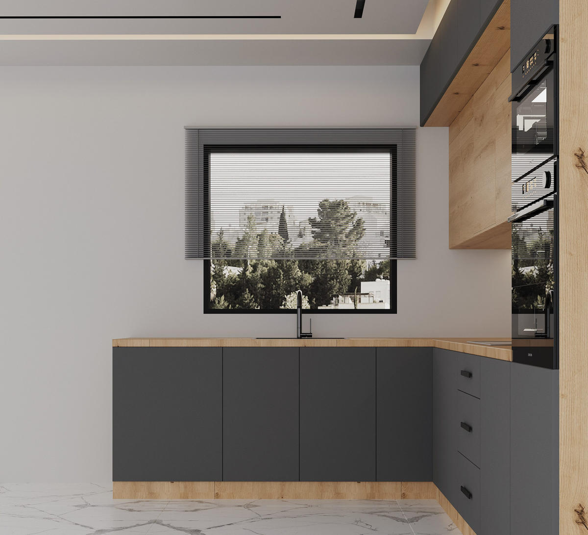 ECKKÜCHE 330 x 230 cm – Nexa K105-G330 – in Grau & Woodline / Matt - Schwarz/Eiche Artisan, Holz/Metall (330/212/58cm) - ROYAL24_MARKT