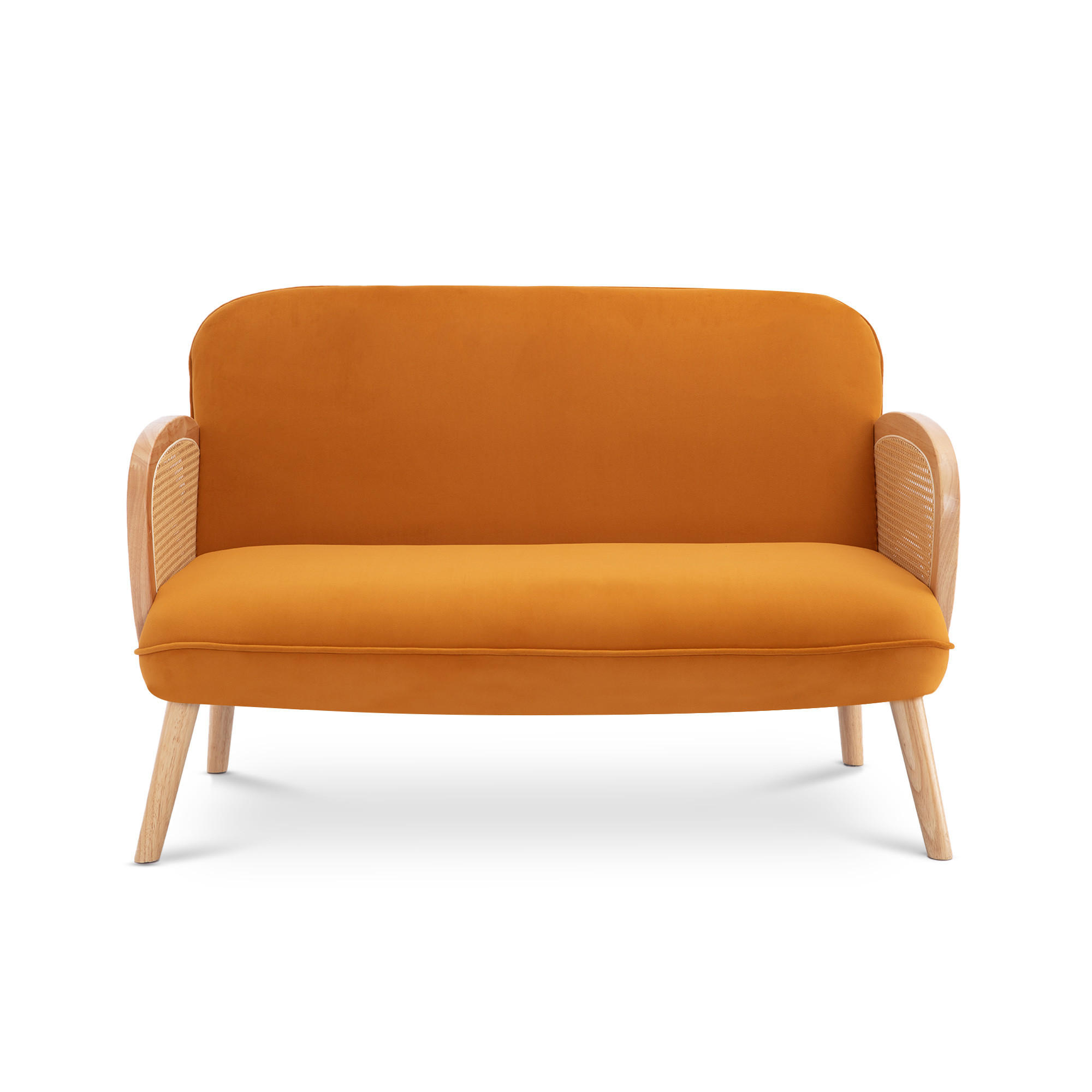 2-SITZER-SOFA Rosi Böhmisches aus Korbgeflecht und ockergelbem Samt - Dunkelgelb/Akaziefarben, Holz/Holzwerkstoff (125/83/79cm) - Sicaan