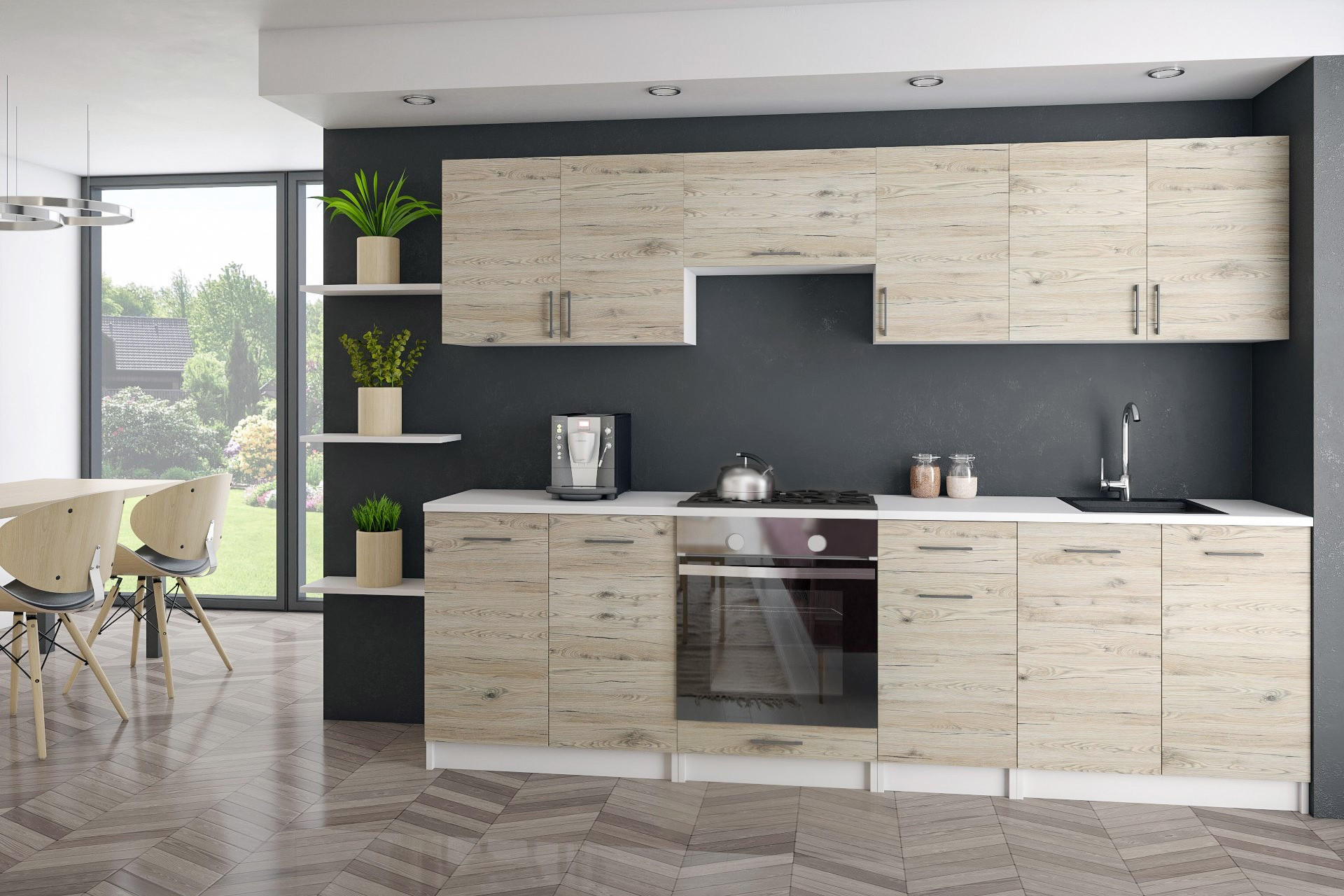 KÜCHENZEILE LECO 240 eiche bordeaux - Bordeaux, Holzwerkstoff (240/82/46cm) - roe furniture