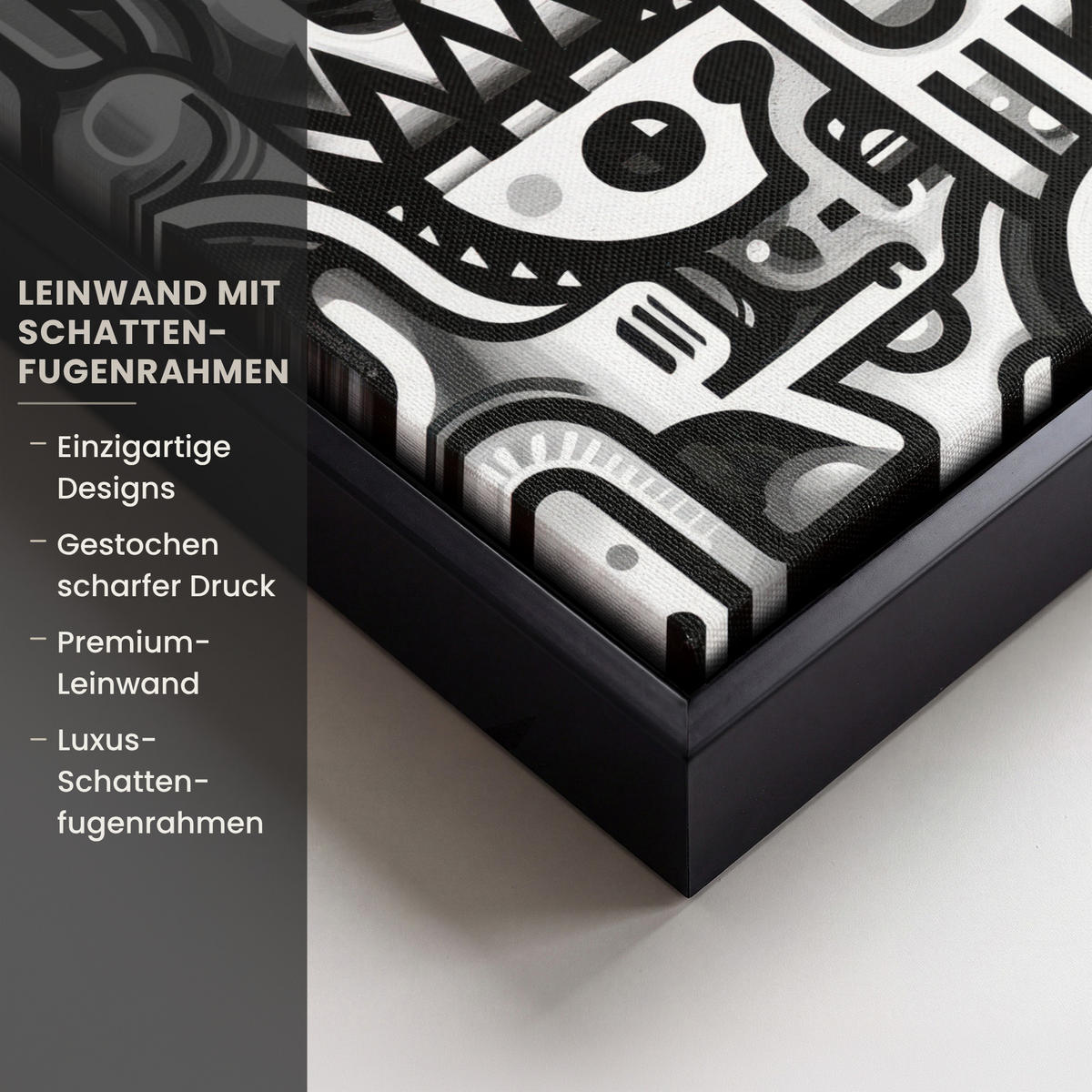 LEINWAND Bilder mit Rahmen - Symbole - Abstrakt - Grafik - Schwarz - 40x30 - Schwarz, Textil (40/30cm) - MuchoWow