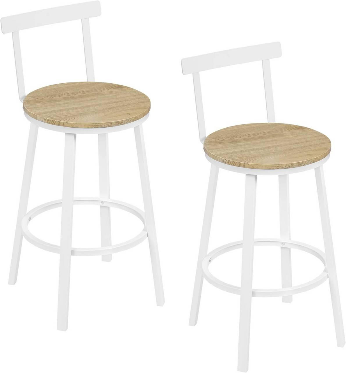 BARHOCKER 2er Set mit Lehne, Helle Holzoptik - Ahornfarben/Weiß, Holzwerkstoff/Metall (51.5/89/51.5cm) - Woltu