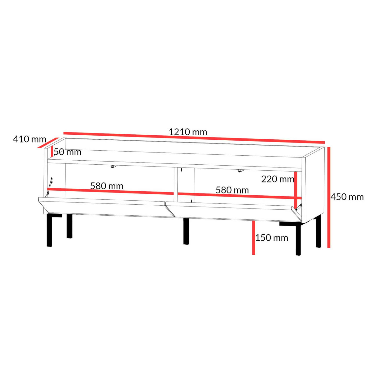 TV-LOWBOARD Liam 120 Cremona-Eiche (stehend) - Eichefarben/Schwarz, Holzwerkstoff/Metall (120/45/41cm) - mzm24