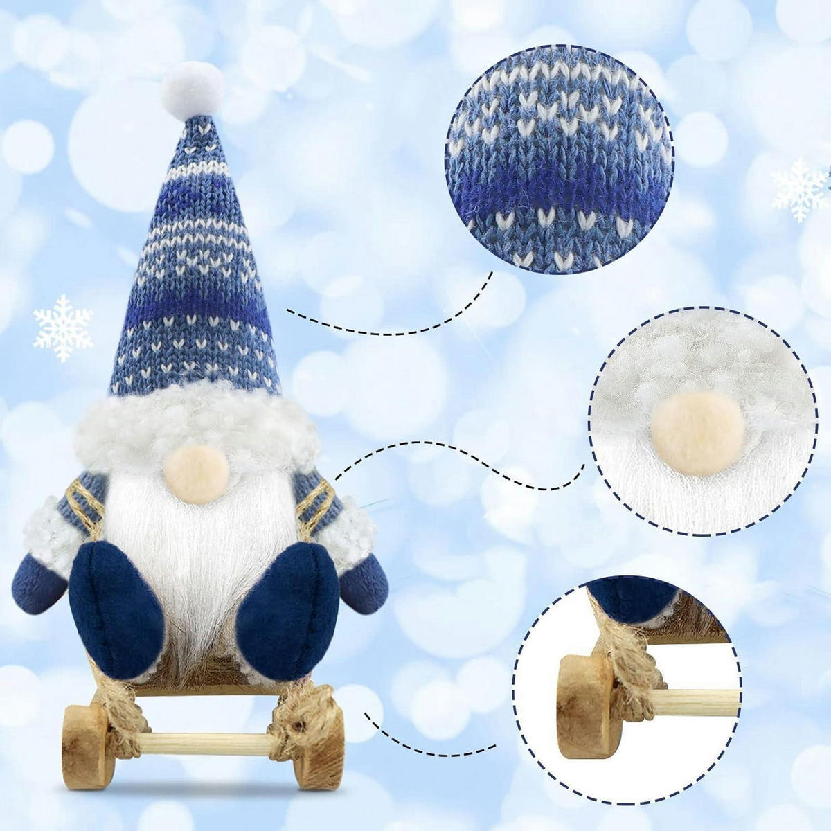 WEIHNACHTSWICHTEL 3er Set Blau Fell - Multicolor, Fell (8.9/3.8/14cm)