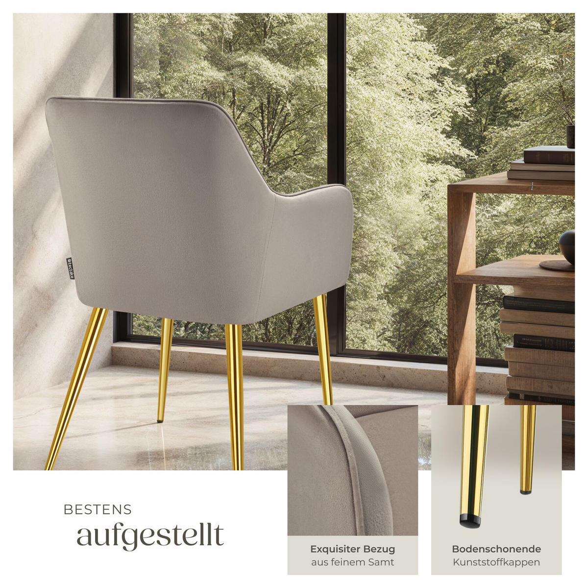ARMLEHNSTUHL Avane ,55 x 63,5 x 86,5 cm,taupe - Taupe, Textil (55/86.5/63.5cm) - tectake