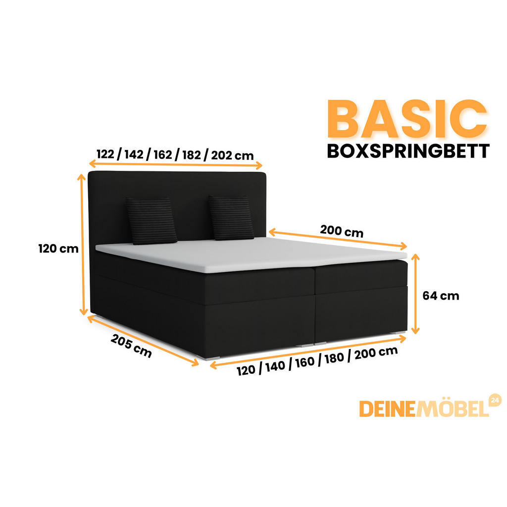 Thumbnail - Deine Möbel 24 Boxbett, Schwarz, Textil, H3, 160x200 cm, Schlafzimmer, Betten, Boxspringbetten