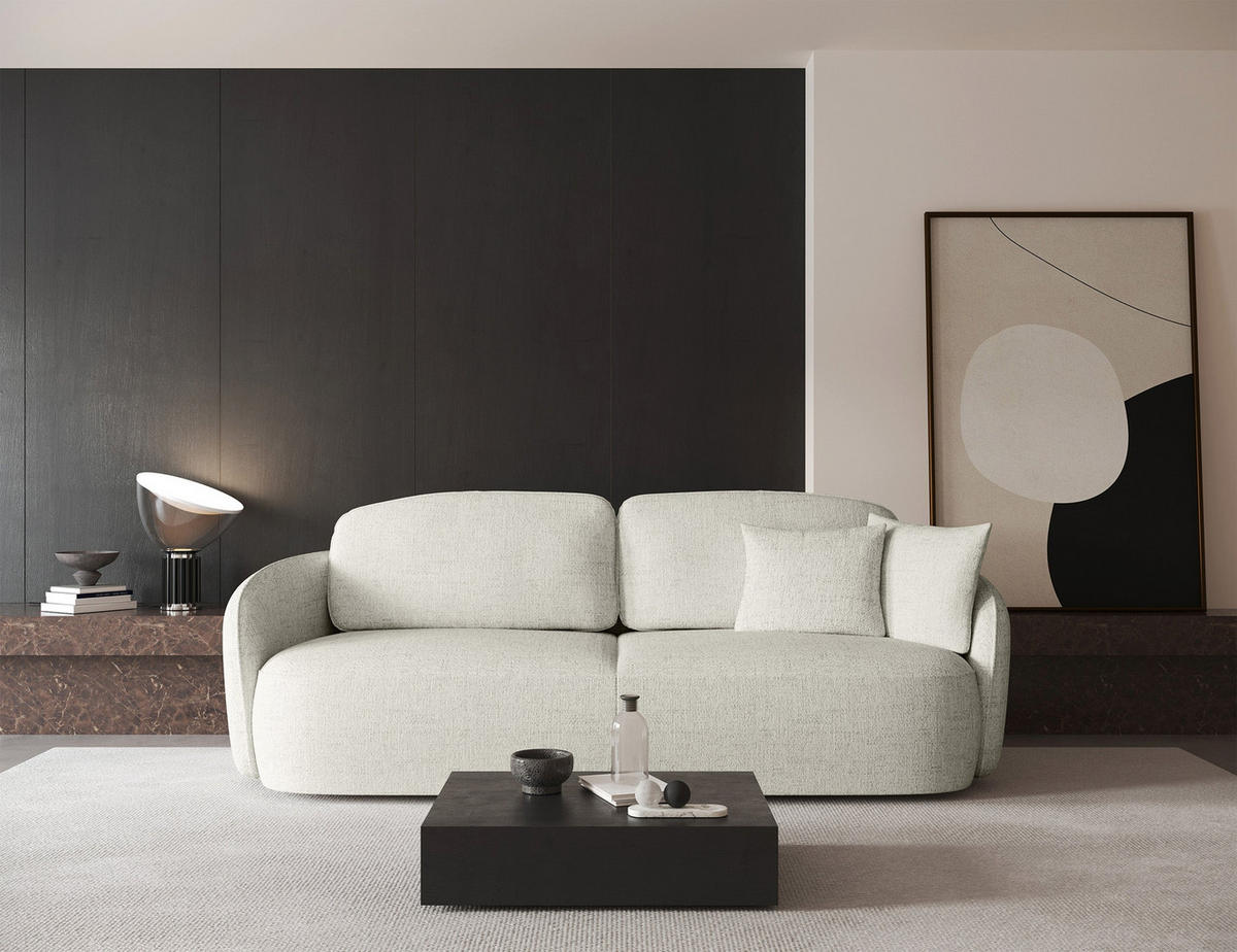 3-SITZER-SOFA Savoy Cremeweiß mit Schlaffunktion - Creme/Schwarz, Kunststoff/Textil (254/96/105cm) - Selsey