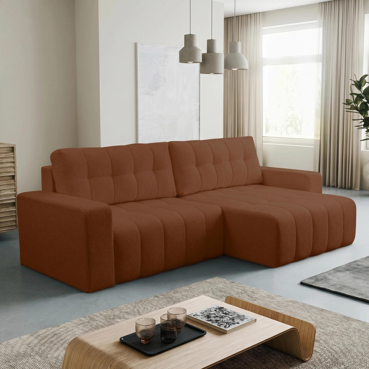 ECKSOFA Palermo mit Schlaffunktion und Bettkasten - Dunkelgelb/Braun, Holz/Holzwerkstoff (245/143cm) - Ravio