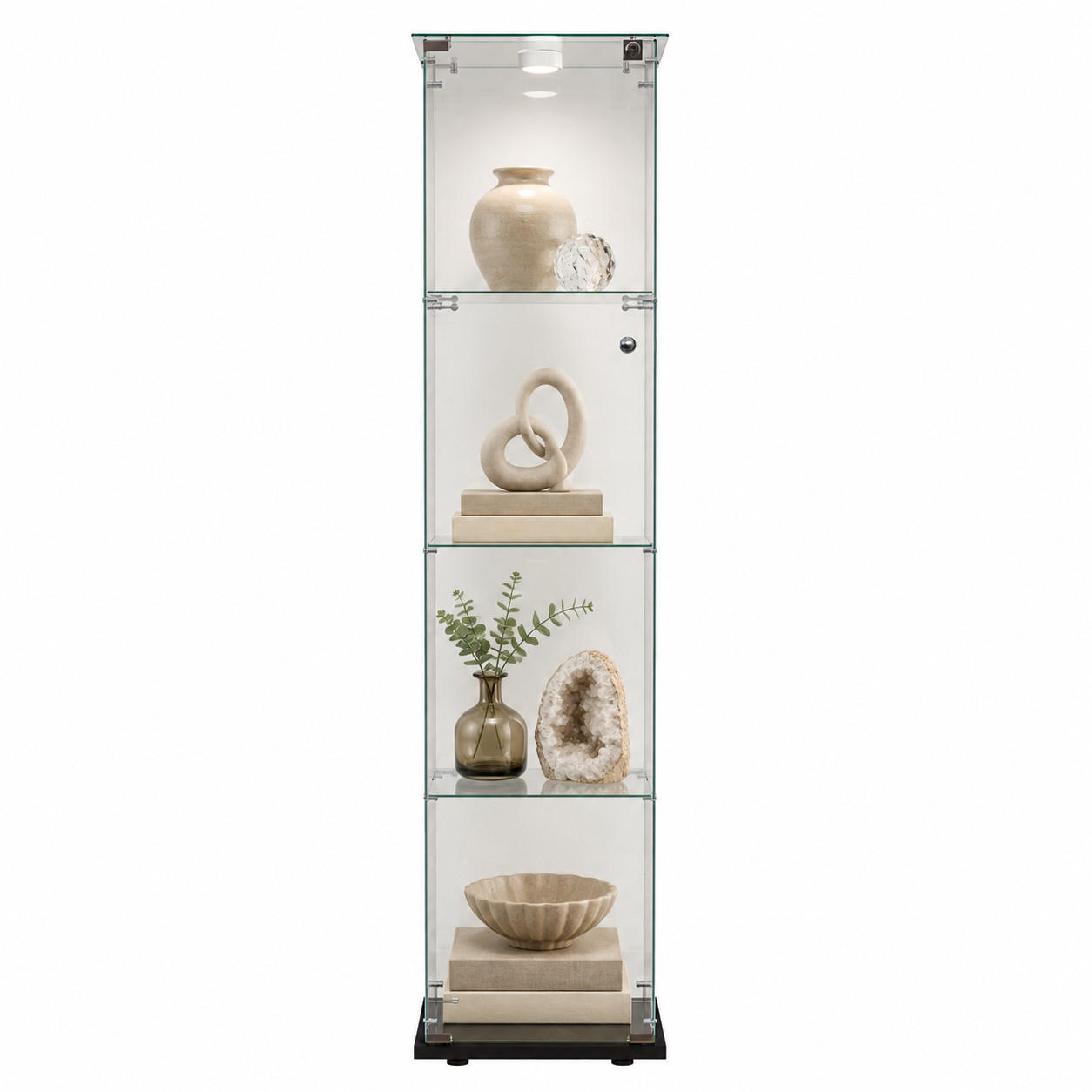 LED-VITRINE, 4-stufig mit Einzeltür, Schwarzrahmen - Schwarz, Glas (39.8/163/35cm) - Joyfair