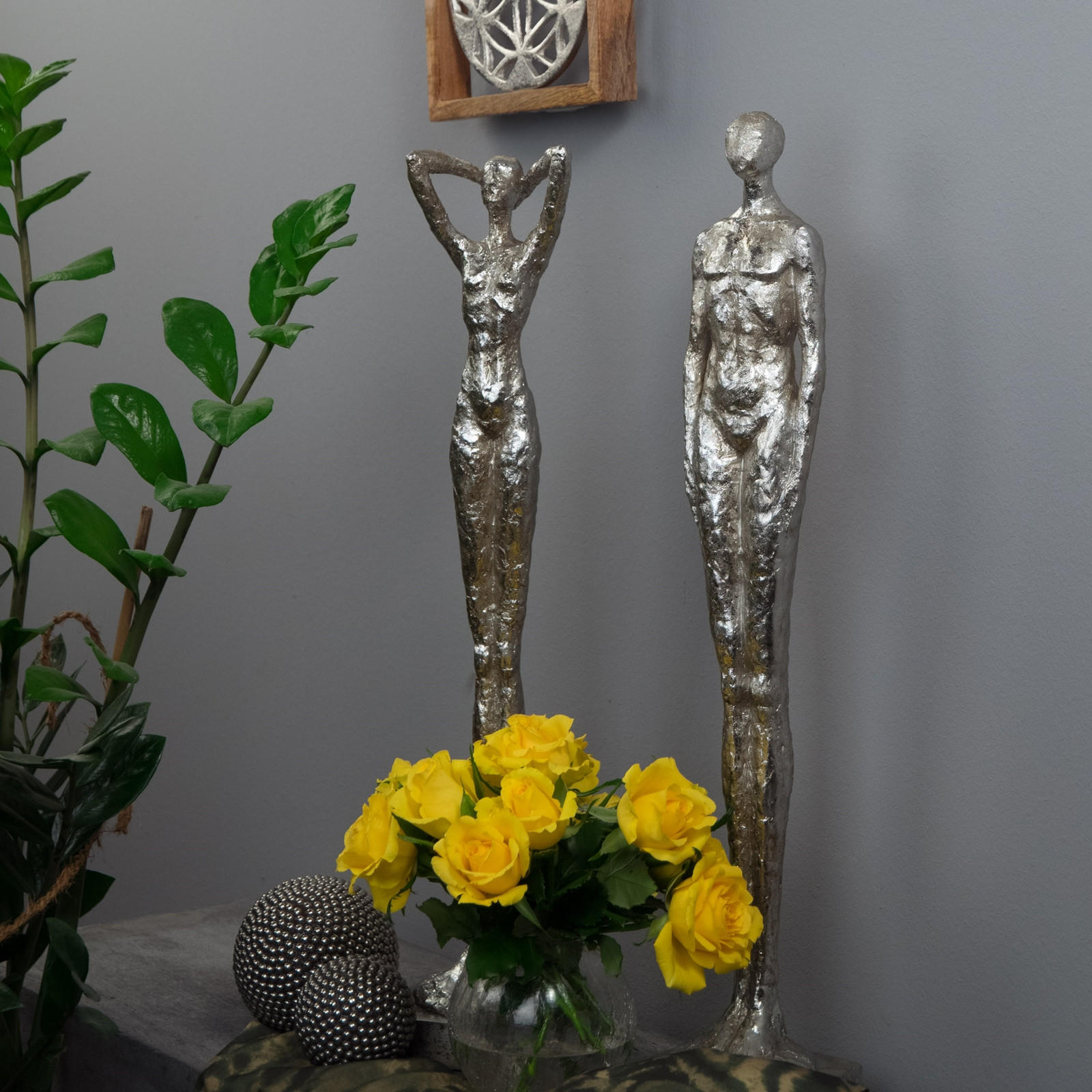 SKULPTUR-SET Millenium 2-teilig Poly-Kunststein silber - Silberfarben, Kunststoff (11/59/11cm) - DESIGN DELIGHTS