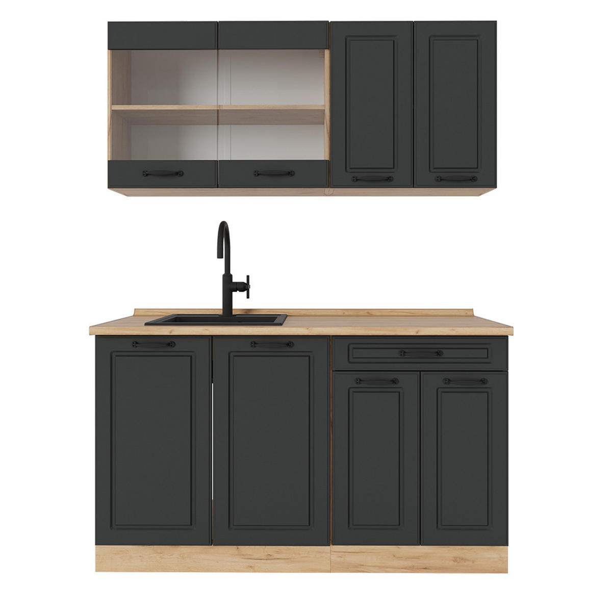 SINGLEKÜCHE R-Line Anthrazit Landhaus/Goldkraft Eiche 140 cm ohne Arbeitsplatte - Honigeiche/Anthrazit, Holzwerkstoff (140/81.6/46cm) - Vicco