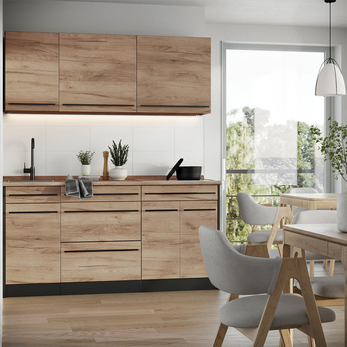 SINGLEKÜCHE R-Line, Goldkraft Eiche/Anthrazit, 160 cm Arbeitsplatte Goldkraft Eiche - Honigeiche/Anthrazit, Holzwerkstoff (160/81.6/60cm) - Vicco