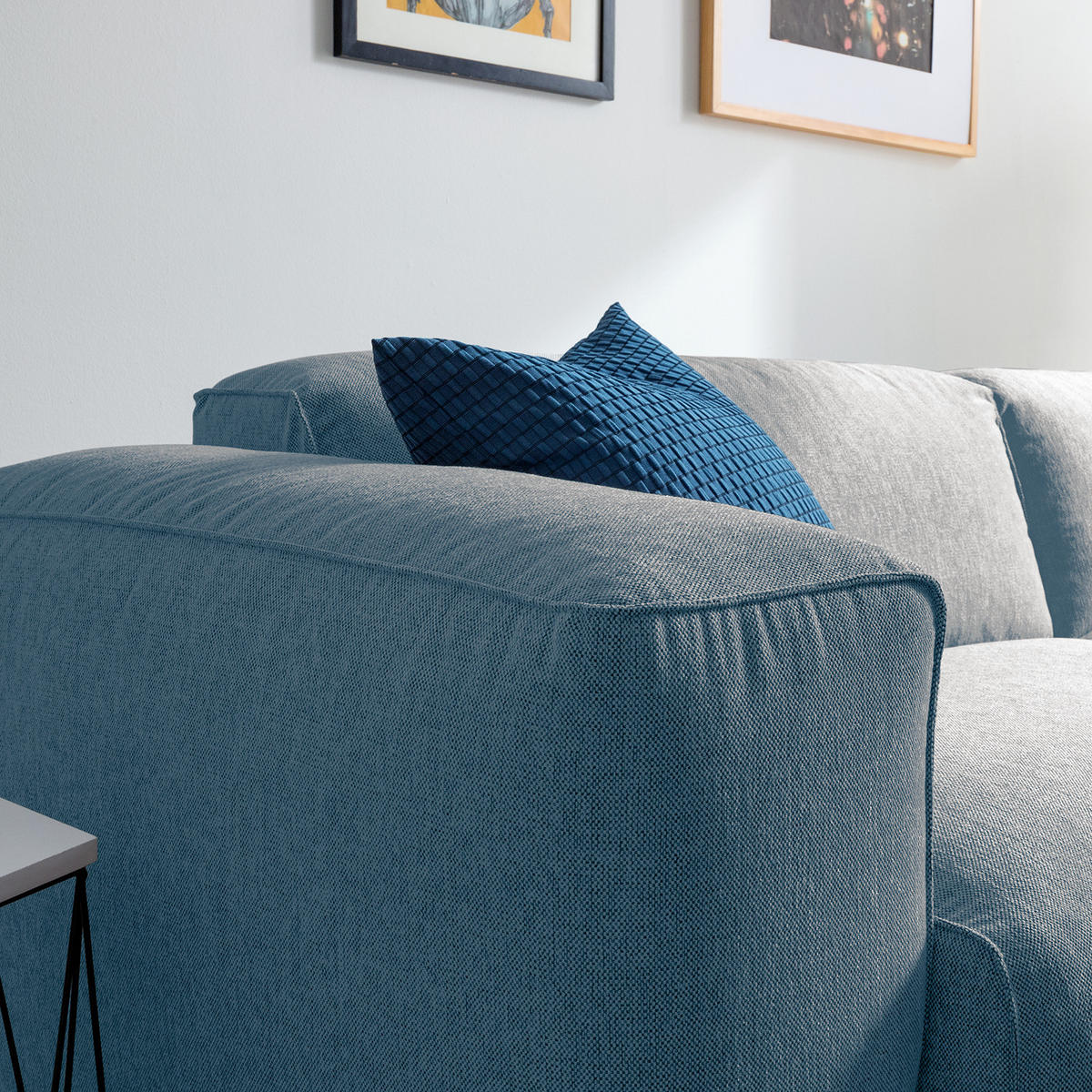 1,5-SITZER ECKSOFA mit Longchair - Blaugrau/Schwarz, Kunststoff/Textil (260/173cm) - home24