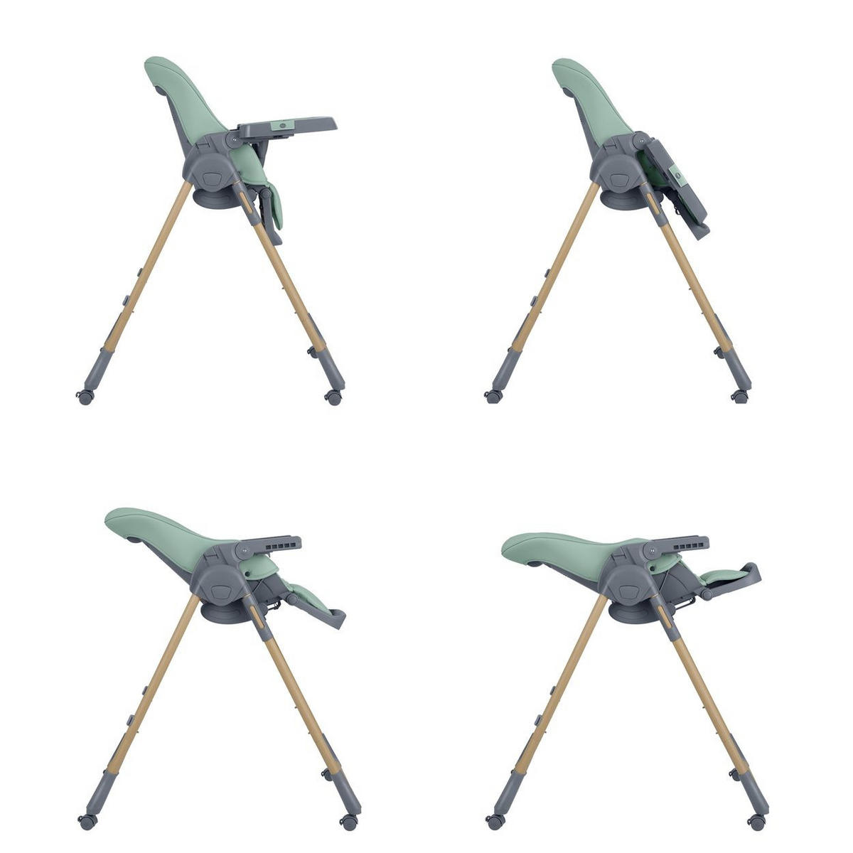HOCHSTUHL Olive 2 grün höhenverstellbar, Räder, Ablagefach, klappbar, Sicherheitsgurt - Grün, Metall (58/104/76cm) - Kikka boo