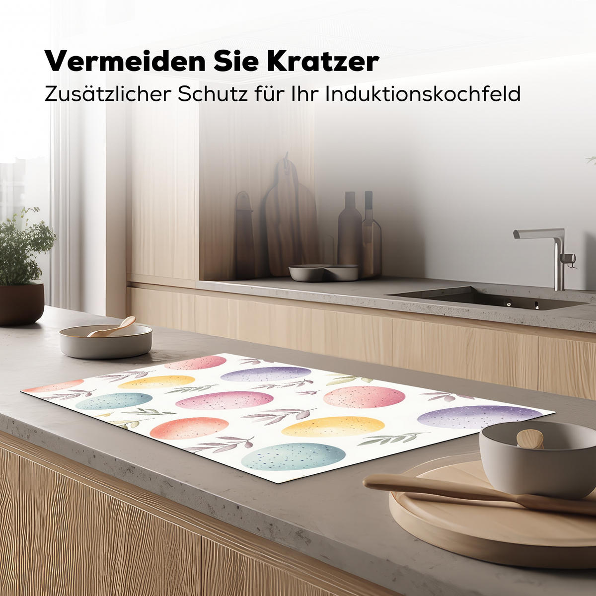 HERDABDECKPLATTE Eier - Bunt - Muster Induktionsmatte 83x51 cm - Weiß, Kunststoff (83/51.5/0.2cm) - MuchoWow