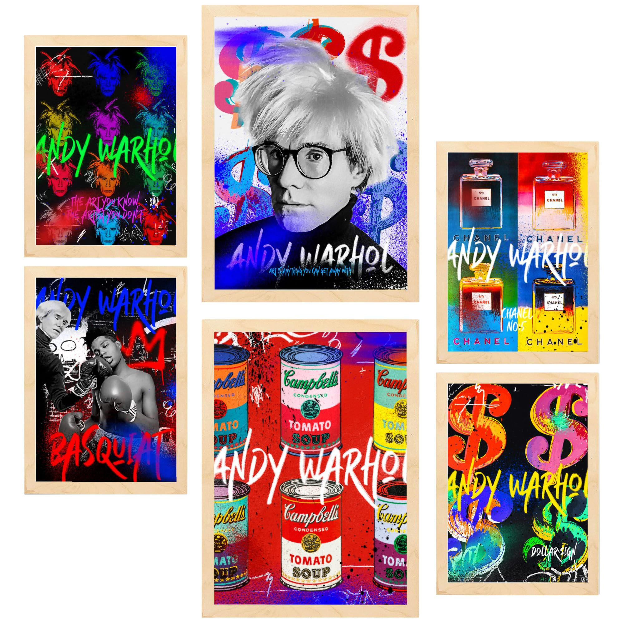 POSTER Set Mit 6 Iconico Graffiti Pop Di Andy Warhol A3 & A4 Rahmen Aus Hellem Holz - Beige, Papier (29/3cm) - Nacnic