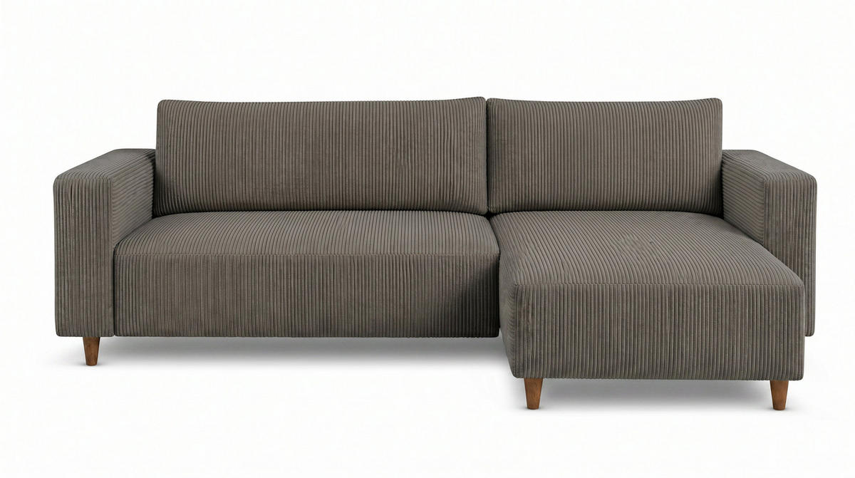 ECKSOFA mit Schlaffunktion und Bettkasten Rio, Ecksofa Cordstoff Dunkelgrau, Ottomane Universal, 249x142 cm - Dunkelgrau, Textil (249/142cm) - Marpur