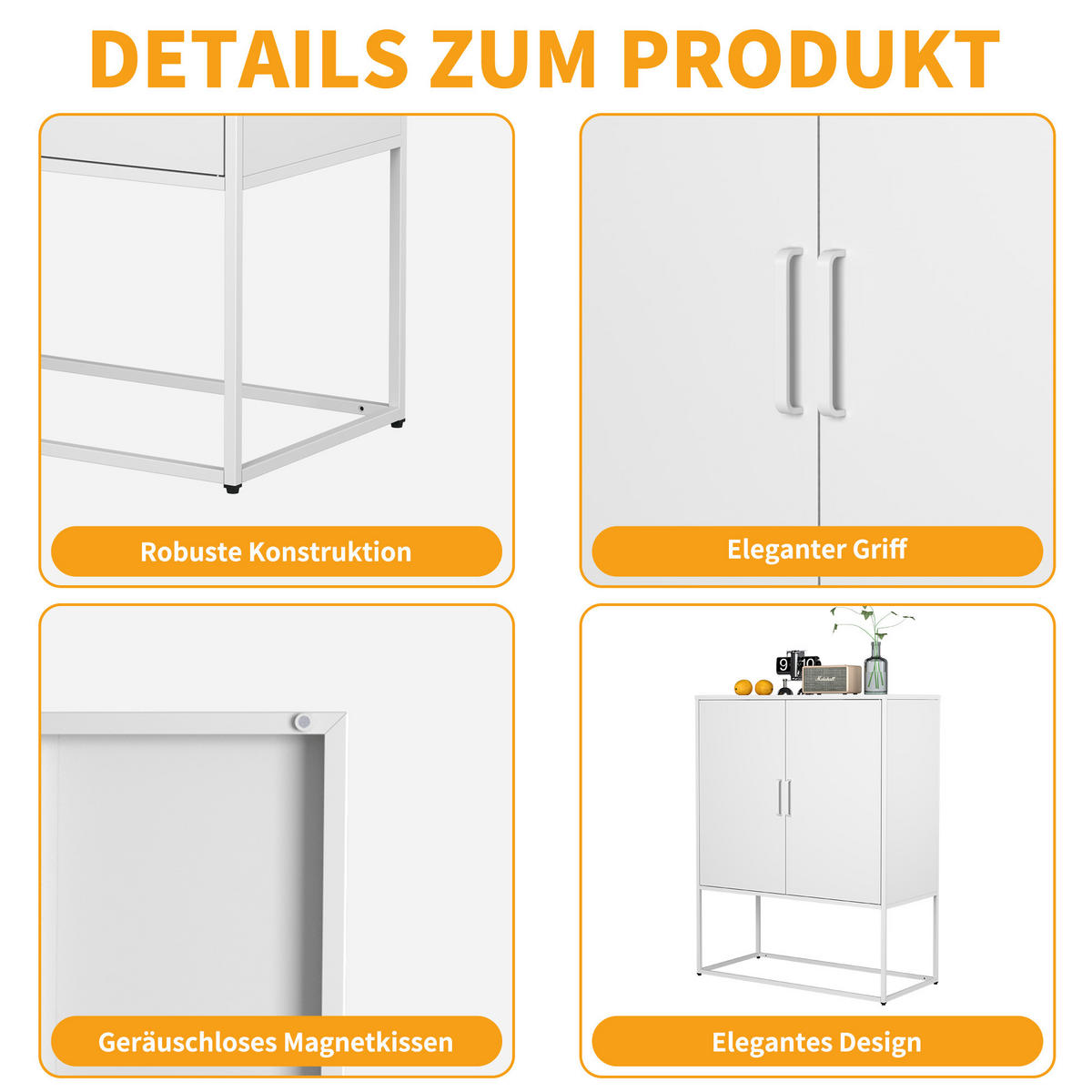 SIDEBOARD 85/40/109 cm, Metall, 2 Regale, magnetische Türen, Anti-Kipp-Sicherung, Weiß - Weiß, Metall (85/109/40cm) - Redom