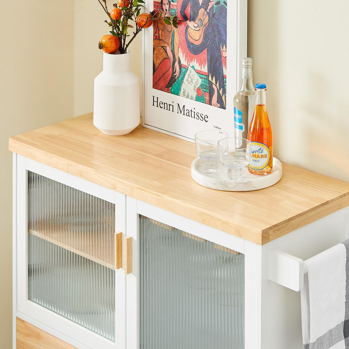 KÜCHENINSEL rollbar Weiß-Natur - Weiß, Glas/Holz (109/92/40cm) - SoBuy
