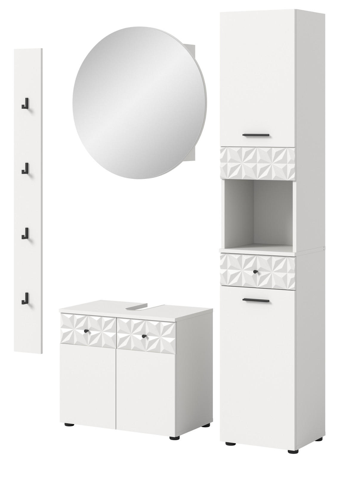 BADMÖBEL-SET weiß Hochglanz 4-teilig 150 cm, Komplettset mit 3D-Struktur - Weiß Hochglanz, Glas/Holzwerkstoff (151/187/37cm) - Inn.Furn