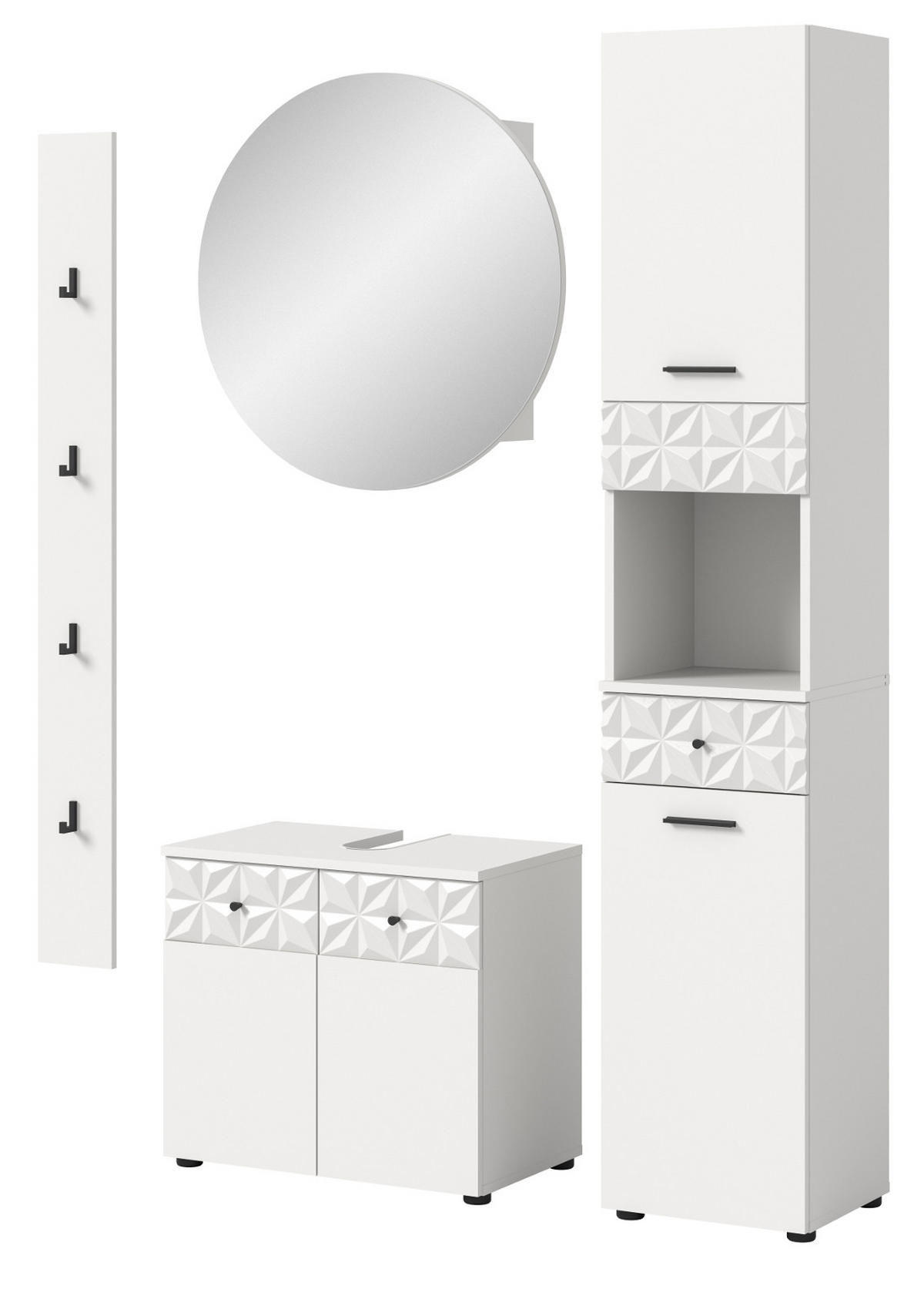 BADMÖBEL-SET weiß Hochglanz 4-teilig 150 cm, Komplettset mit 3D-Struktur - Weiß Hochglanz, Glas/Holzwerkstoff (151/187/37cm) - Inn.Furn