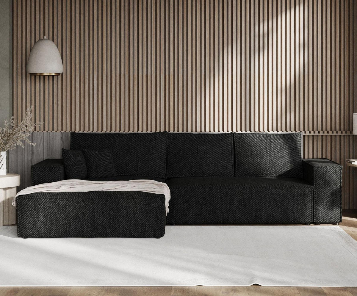 ECKSOFA TAURI mit Schlaffunktion Schwarz im Neve Stoff - Schwarz, Holz/Holzwerkstoff (294/185cm) - AltaBeds