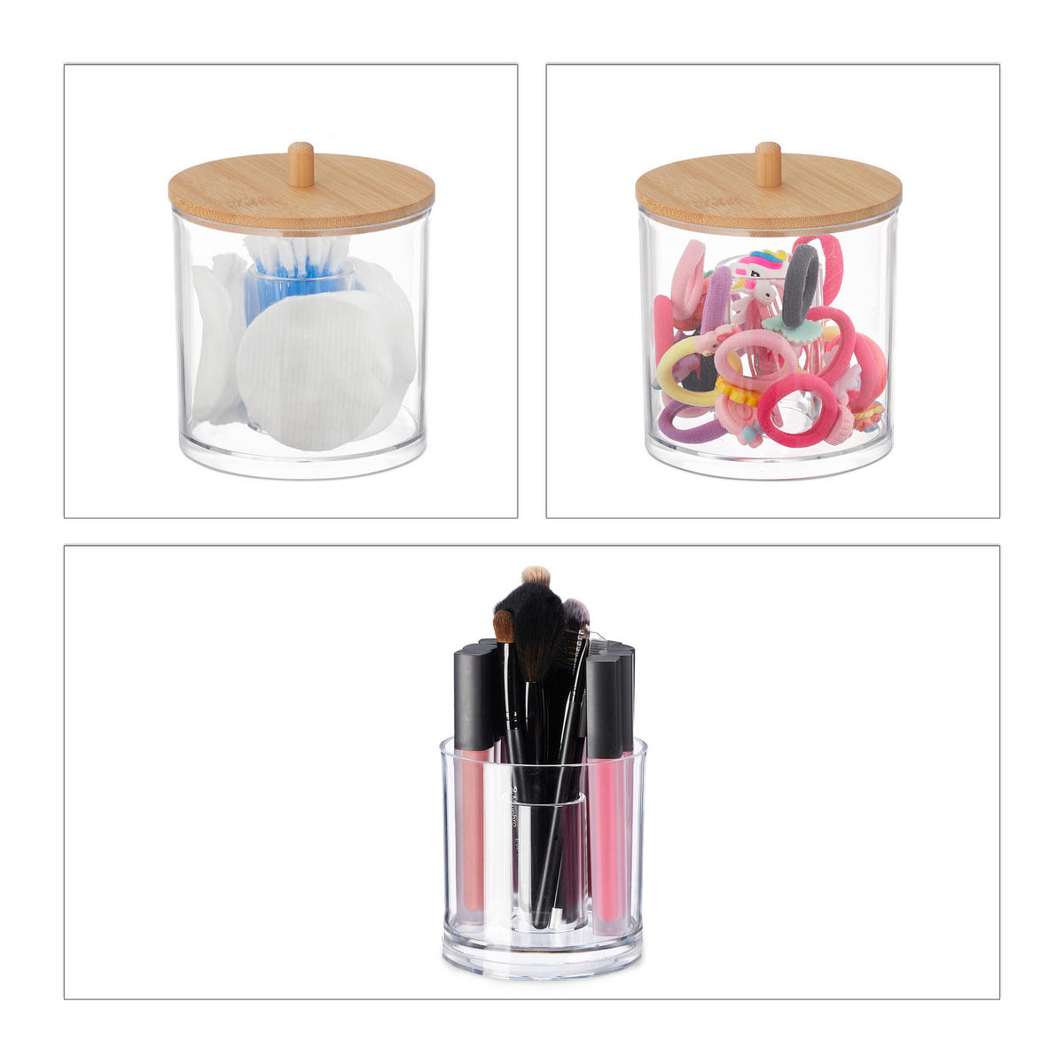 WATTESTÄBCHEN-BEHÄLTER - Multicolor, Holz/Kunststoff (10/11/10cm) - Relaxdays