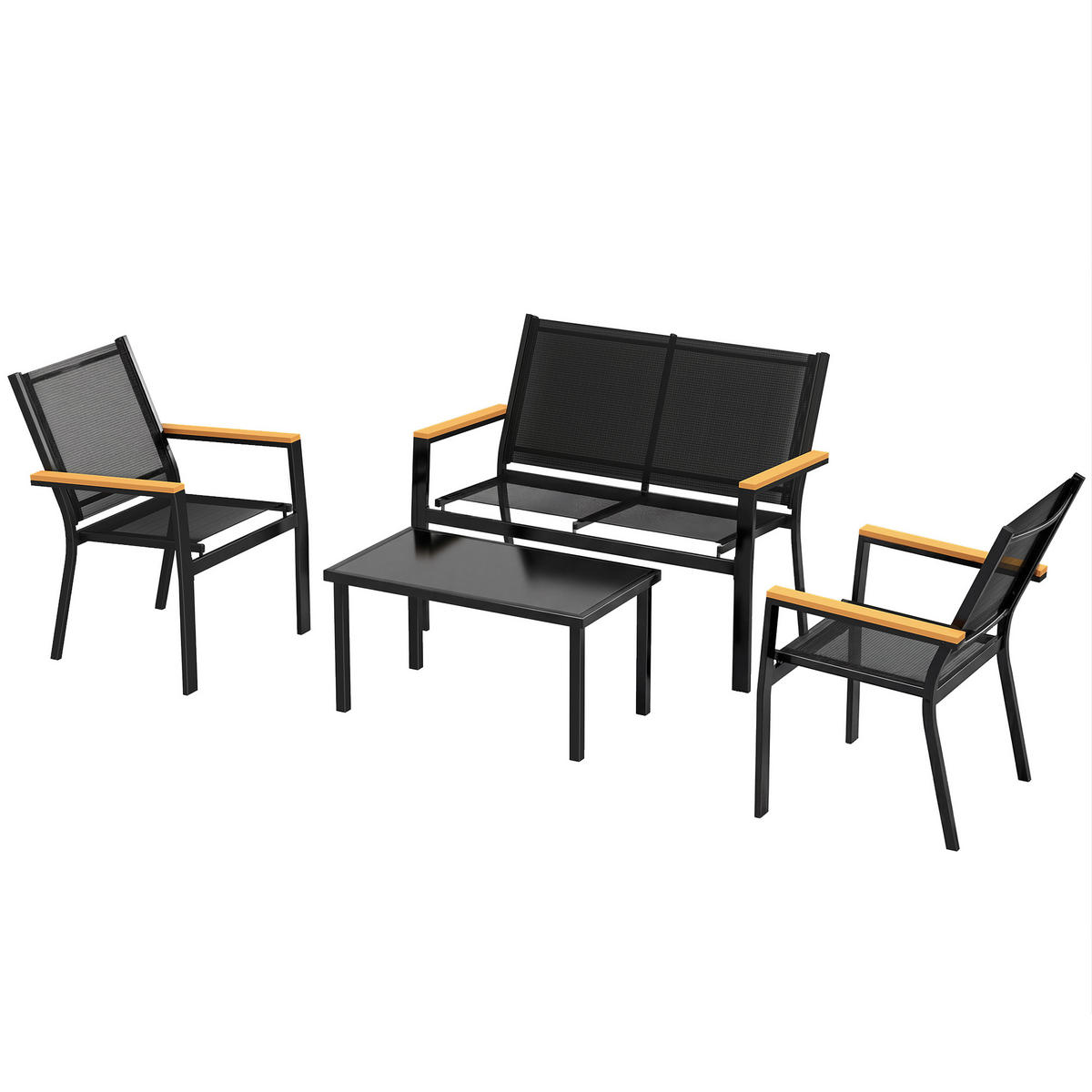 GARTENMÖBEL SET DE-06593 für 4 Personen, 2er Sofa, 2 Stühle, Beistelltisch Schwarz - Schwarz, Textil/Metall - ComfortXL