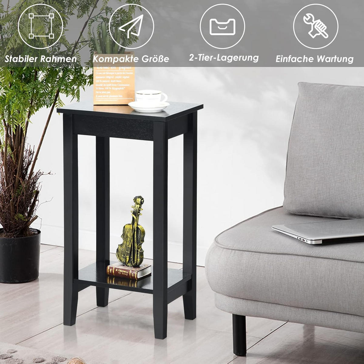 BEISTELLTISCH 74cm Schwarz - Schwarz, Holz (40/30/74cm) - COSTWAY