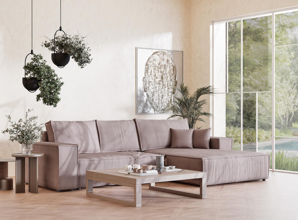ECKSOFA MIT SCHLAFFUNKTION Maze Lila Samtstoff - Lila/Schwarz, Holz/Holzwerkstoff (294/185cm) - Maison de Reve