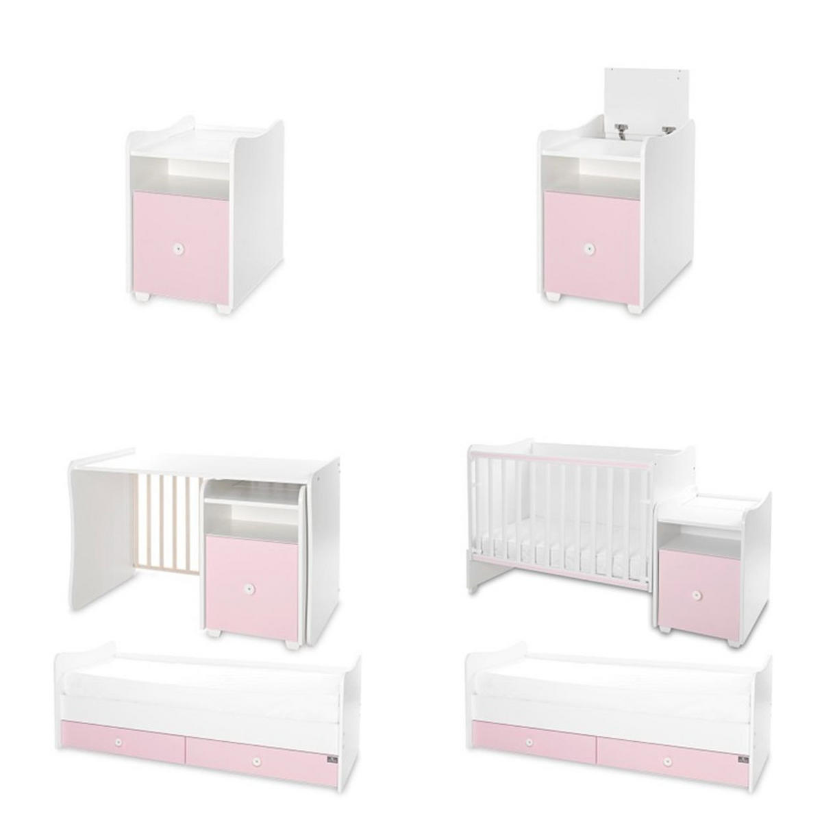 BABYBETT Trend Plus pink 110 x 62 cm, 70 x 160 cm, Schaukelfunktion, Kommode, Schubladen - Rosa, Holzwerkstoff (62/110cm) - Lorelli
