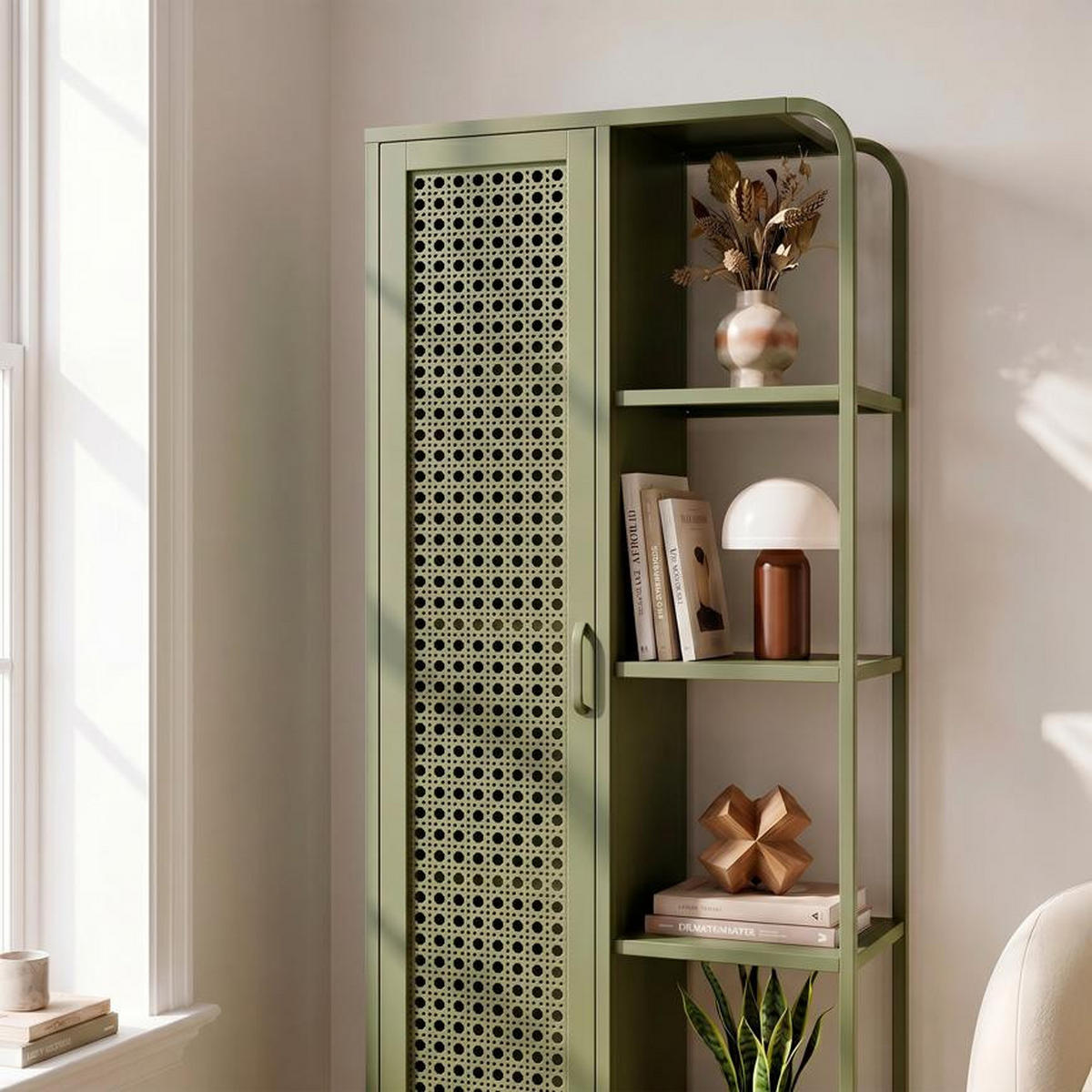 REGAL Industrielles aus olivgrünem Metallgitter mit 1 Tür und 4 Fächern - HERA - Grün, Metall (75/175/35cm) - Sicaan