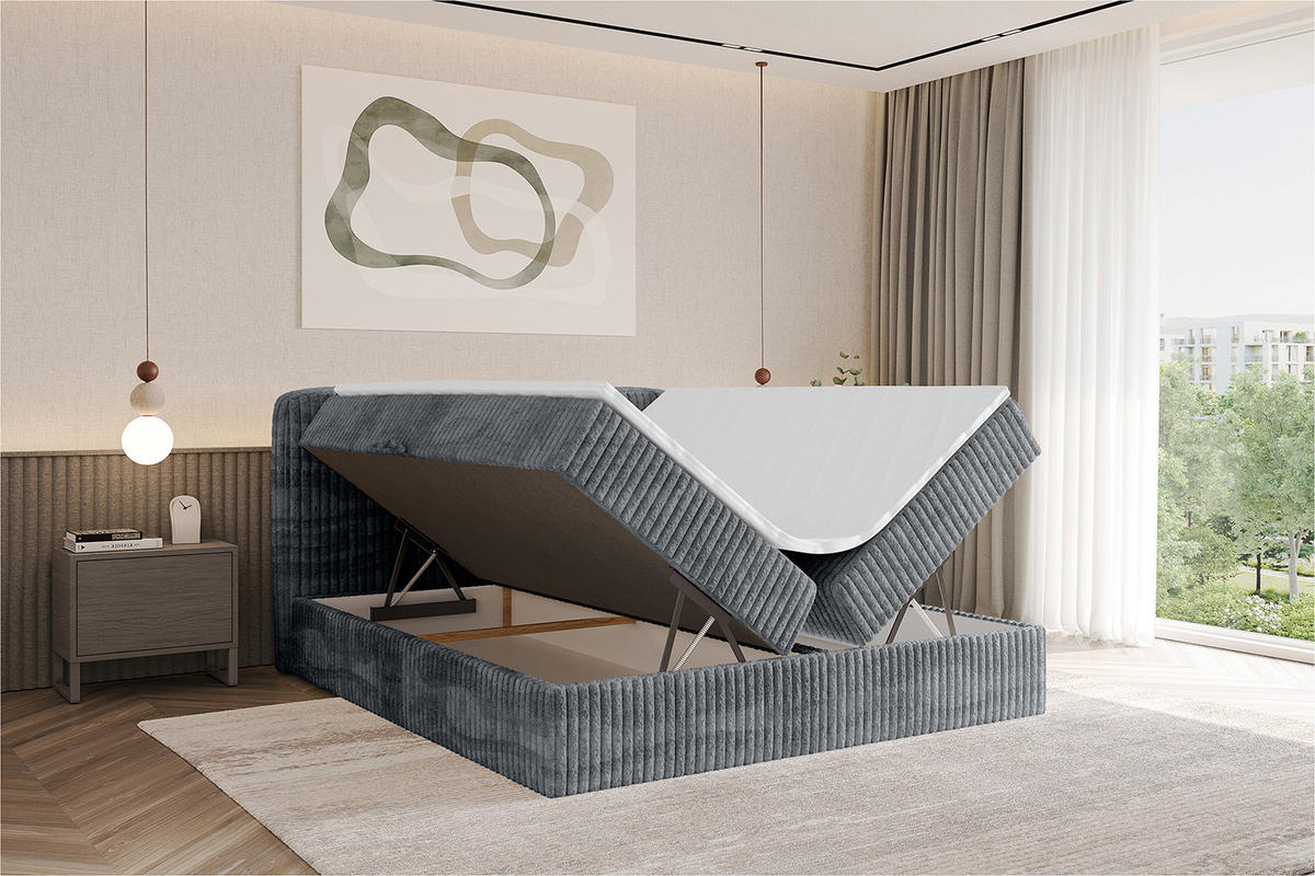 BOXBETT mit Matratze H4 - NINA - 160x200 cm - Dunkelgrau - Schieferfarben, Holzwerkstoff (160/200cm) - ALTDECOR