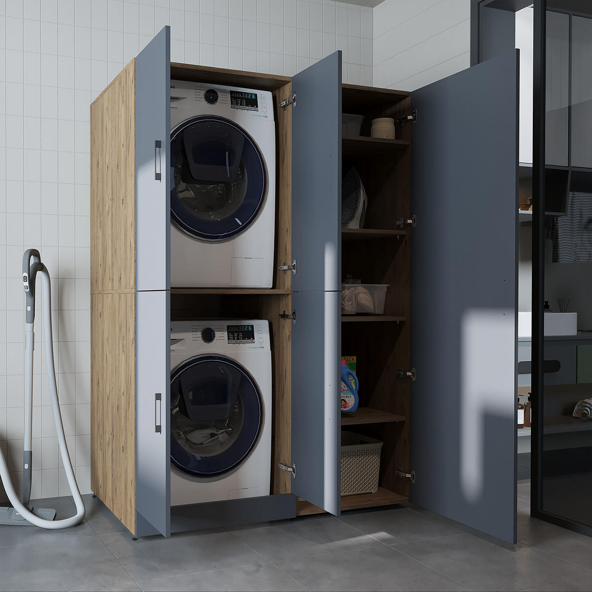 WASCHMASCHINENSCHRANK DORA-II 130cm Breit, 186cm Hoch - Anthrazit, Holzwerkstoff (130/186/73.8cm)