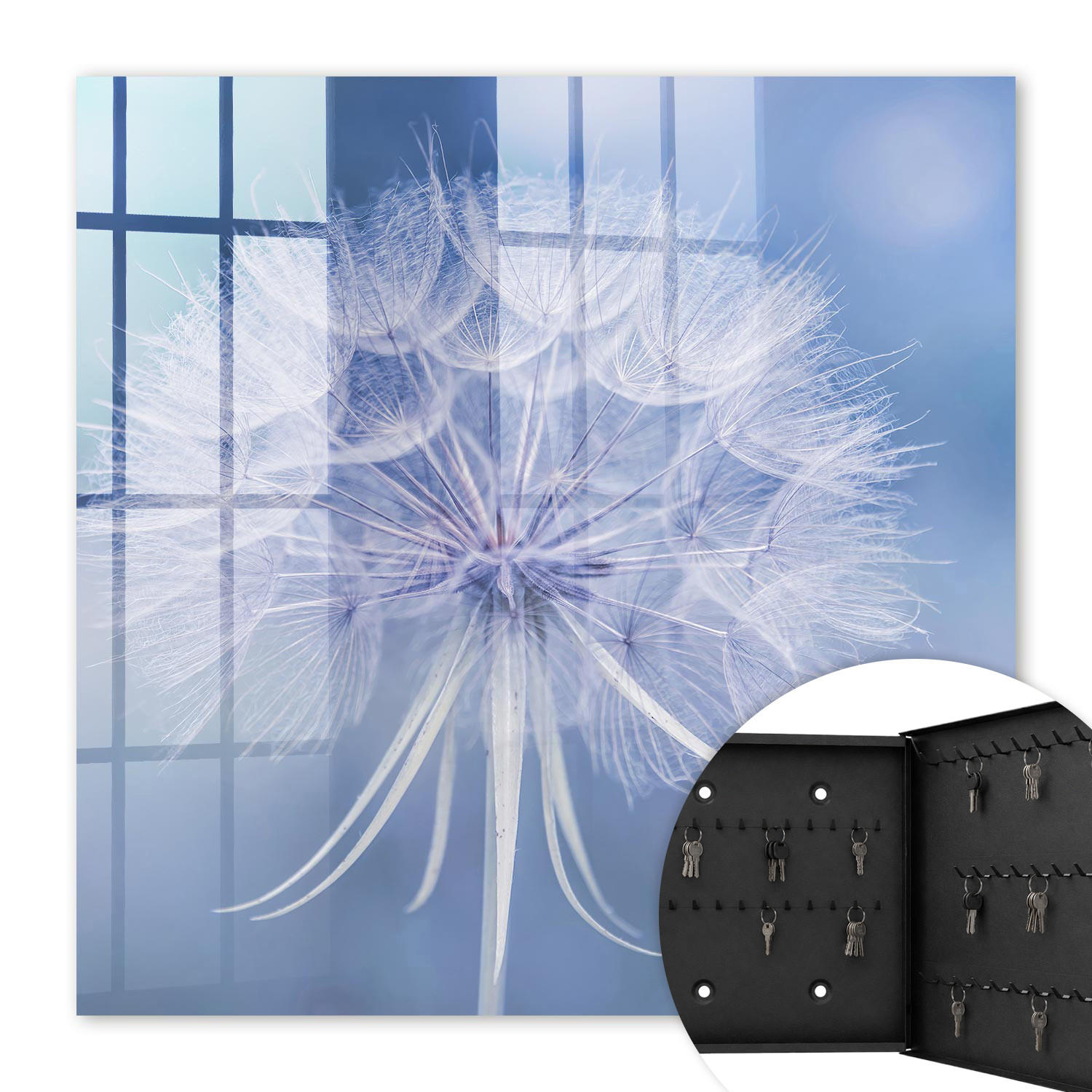 SCHLÜSSELBOX Schwarz 30x30 cm- Türöffnung nach rechts - Zarter Löwenzahn - Blau, Metall (30/30/5cm) - TULUP