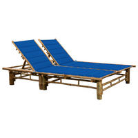 2-PERSONEN-SONNENLIEGE mit Auflagen Bambus - Blau, Holz (130/87/200cm) - furnicato