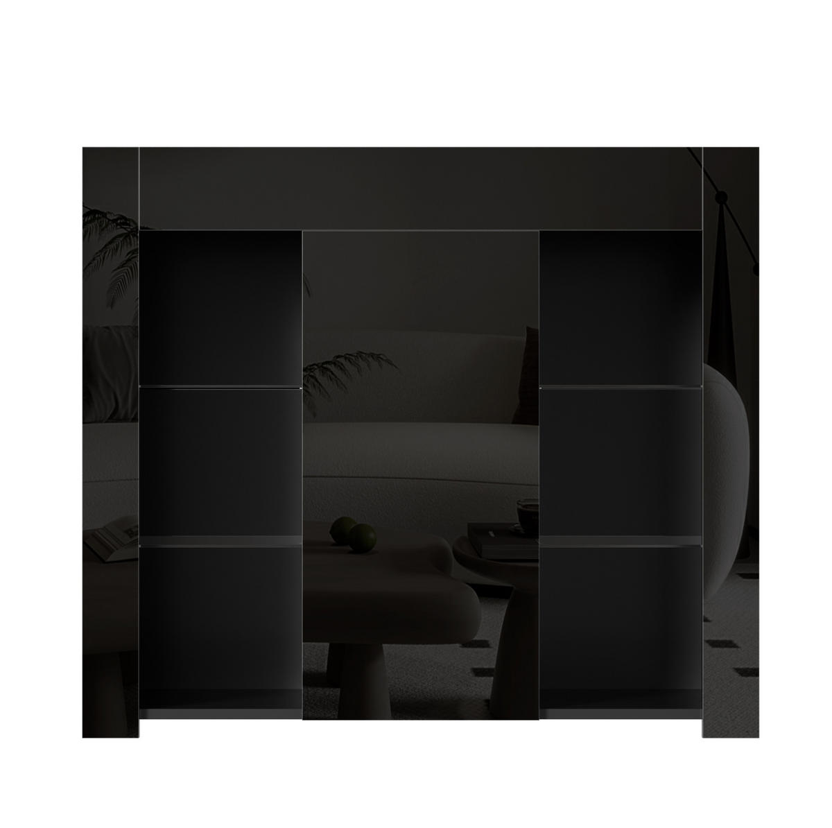 SIDEBOARD aus Spanplatte 95x35x83 cm Schwarz mit Hochglanz-Front, Glaseinlegeböden und Schranktür - Schwarz, Holzwerkstoff (95/83/35cm) - Modfu