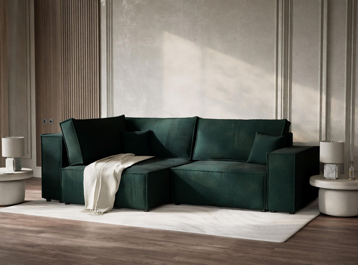 ECKSOFA MIT SCHLAFFUNKTION Tonga Grün Webstoff - Schwarz/Grün, Holz/Holzwerkstoff (105/225cm) - Maison de Reve