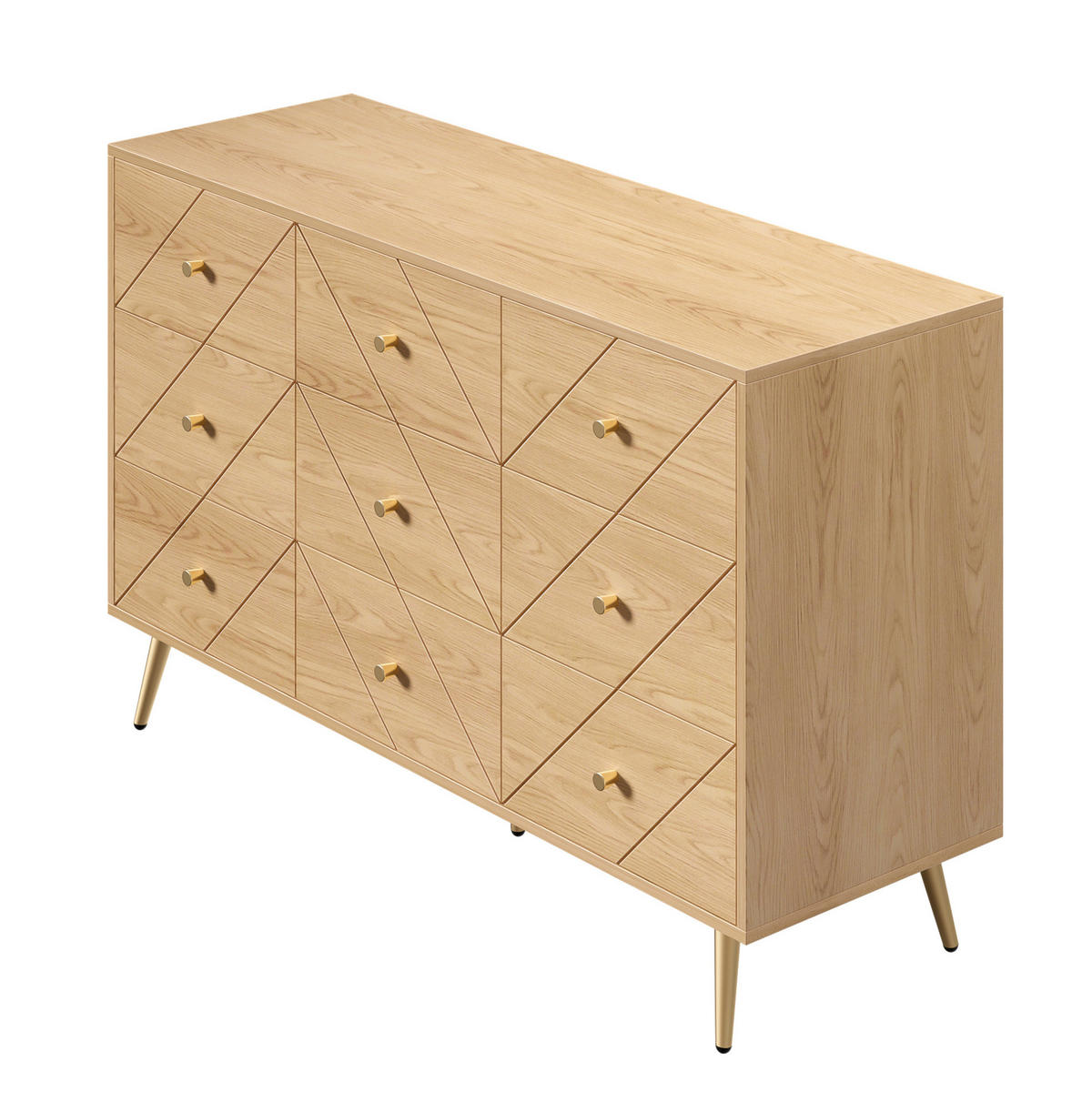 KOMMODE 120/39/80 cm in Natur mit 9 Schubladen und Eisenbeinen - Naturfarben, Holzwerkstoff (120/80/39cm) - Flora Grace